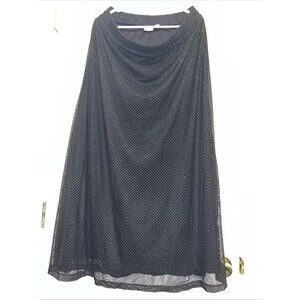 Est. 1946 Black Shimmer Maxi Skirt Sheer Overlay Metallic Glitter Dot Long Sz M
